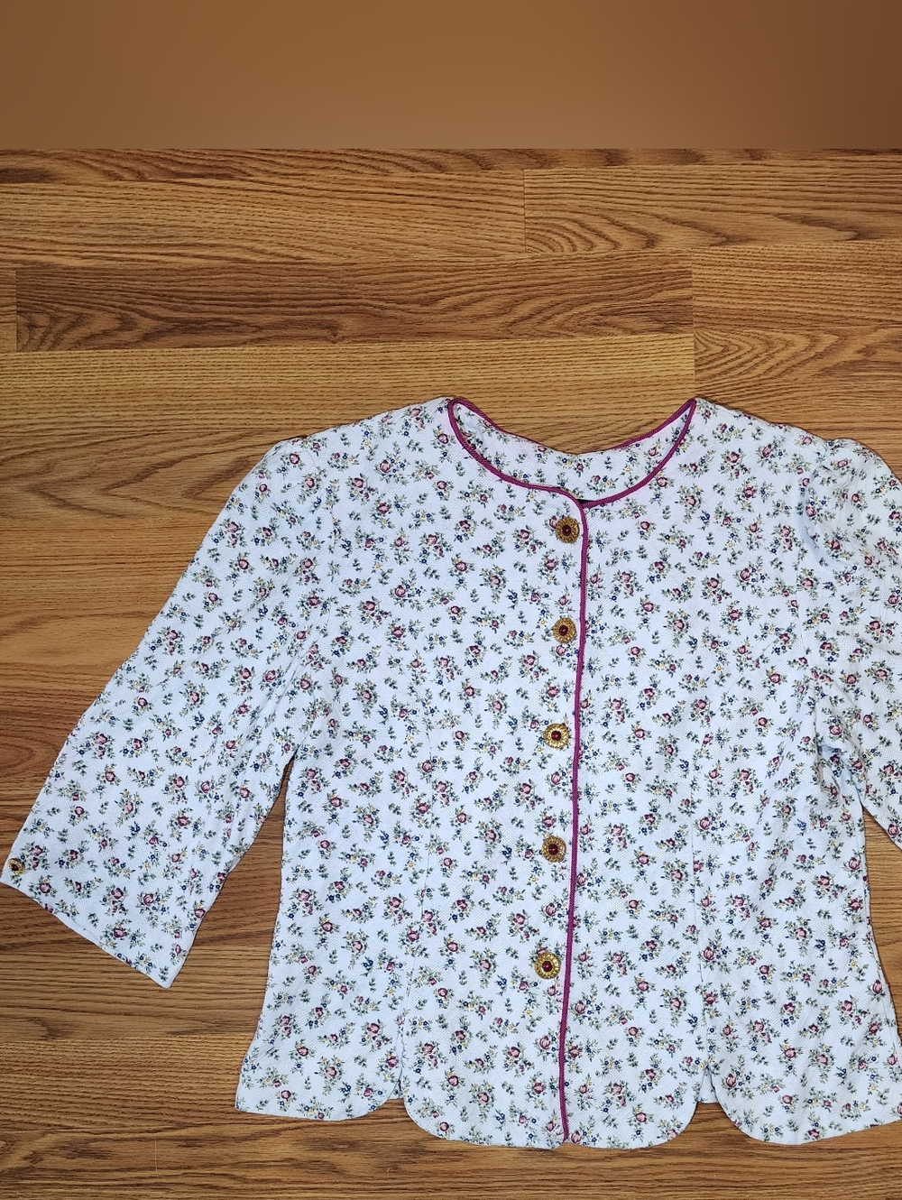 Vtg Whirlaway Frocks Floral Blouse Top Womens 16P Made USA Cottagecore Prairie
